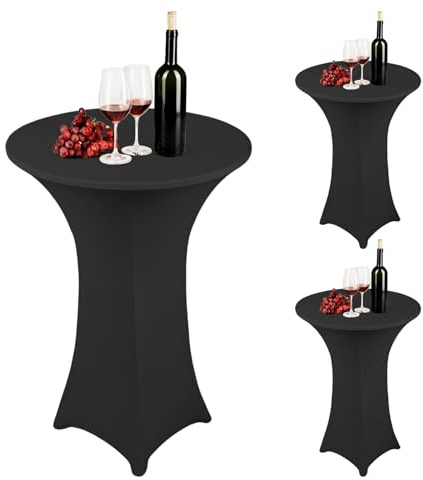 3 Stück Stretch Stehtisch Husse 80cm, 80 x 110cm Hussen Stehende Tischdecke abwaschbar Stehtischhussen Verstärkung im Fußbereich, Elastische Tischdecken für Bar Counter Runde Tisch Hochzeit