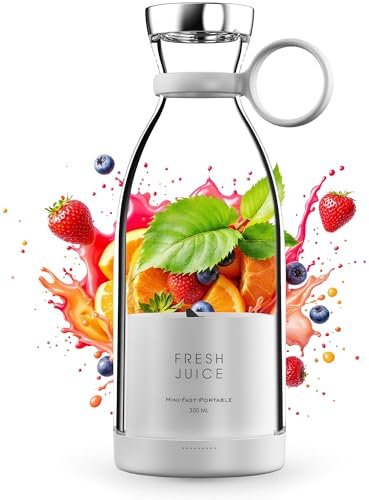 Portable Blender for fresh juices and Smoothies 350ML, Bottle Mini Blender Rechargeable Smoothie Maker with Wireless Charging and Travel Lid, Perfect for Travel, Gym, Office (White)