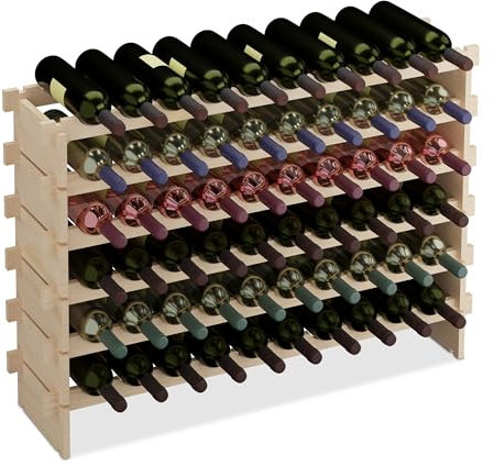 Relaxdays Botellero, para 60 Botellas de Vino, Vinoteca Apilable, 73 x 103 x 25 cm, Extensible, Madera de Pino, Natural