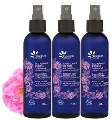 Triplo Fleurance Nature- Eau Florale de Rose de Damas- cosmetique Bio certifié Cosmos Ecocert-200ml- Soin visage femme et homme- routine skincare visage Bio- Hydrolat de rose- 26128 (3 unités)