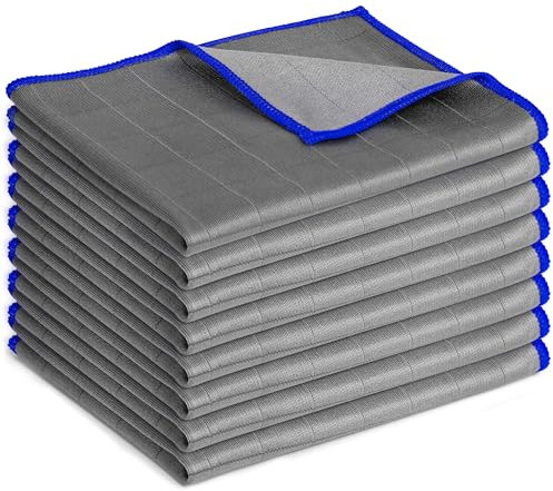 Lot de 8 Chiffons en Fibre de Carbone – Chiffon Microfibre sans Traces pour vitres, miroirs, écrans et Toutes Surfaces Lisses (Bleu, 30 x 30 cm)