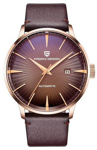 Pagani Design PD2770 Fashion Herren Automatik Mechanische Uhr Edelstahl Wasserdicht Lederband Einfache Business Sport Armbanduhren, Braunes Leder, Armband