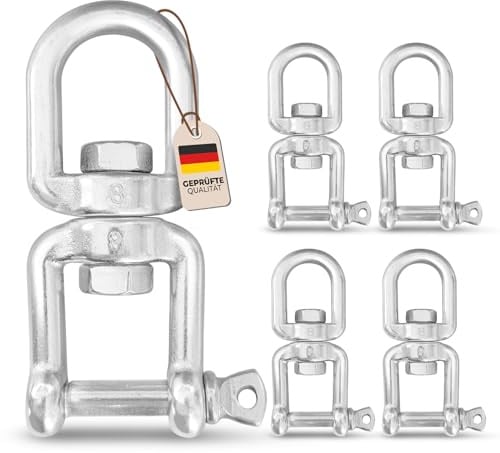 PinPro A4 Edelstahl Drehwirbel Auge-Gabel Form in mehreren Größen bis 3150kg Bruchlast | Rostfreier AISI 316 Wirbelschäkel | 360° drehbare Ösen für Boxsack oder Hängesessel (1x 8x88mm 2000kg)