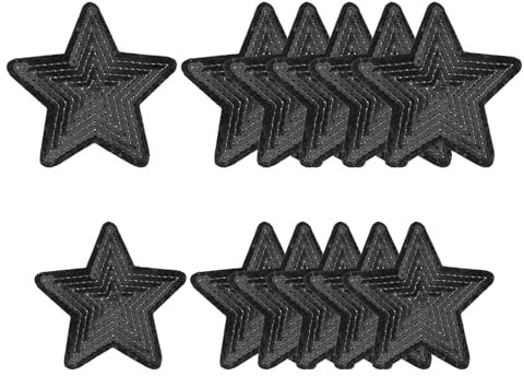 YELARXI Sequin Star Iron on Patches Embroidered Sew Sequin Glitter Patch Appliques, Fit for DIY Shoes Hats Backpacks Clothing Repair - (12 Pack, Black, 2 Size)
