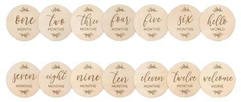 Pack de 7 tarjetas de madera para hitos del bebé, tarjetas mensuales de doble cara, cartel Hello World 0-12 meses | Registro de crecimiento, set de regalo para nuevos padres y recién nacidos