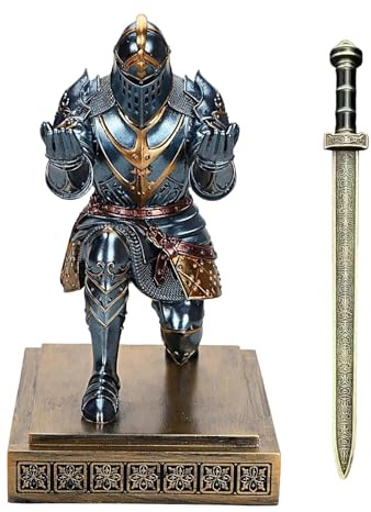 Generisch Ritter-Statue Stifthalter - Knieende Pose | Cooler Stiftehalter für Buntstifte, Papier, Pinsel, Tisch, Klassenzimmer, Schule, Büro, Lehrer, Bastelmaterial, Schreibtisch Organizer