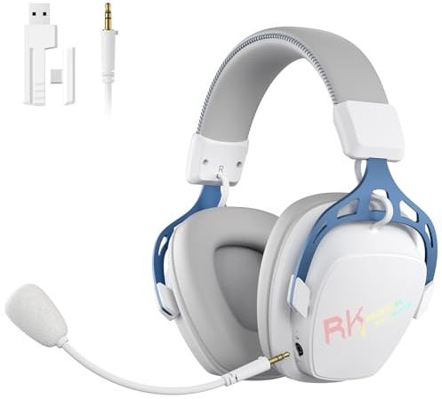 RK ROYAL KLUDGE Cuffie da gioco HG103, 2,4 GHz/BT/cablate, bianche
