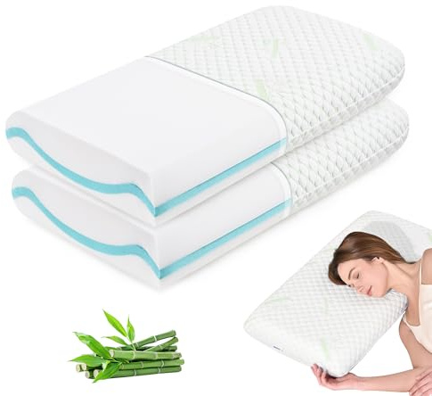 Waxberry 2er Set Gel Memory Foam Kissen 40x80x10 cm, zweiseitiges Kopfkissen in weich & fest, ergonomisches Nackenkissen mit waschbarem Bambusfaser-Bezug, Visco Kissen, Oeko-TEX Zertifiziert