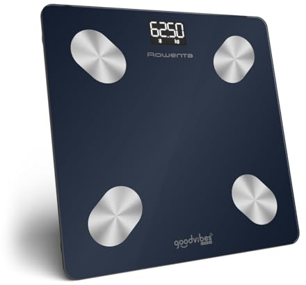 Rowenta - Pèse-personne connecté Goodvibes Life 2.0 - Précision 50g - 180kg | Analyse 15 indicateurs corporels - Balance masse graisseuse et musculaire - Suivi illimité via application - Précision 50g
