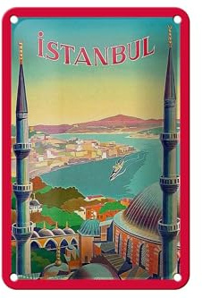 Femer Blechschild Reise 12x18 cm Istanbul Moschee Bosporus Deko Schild