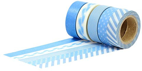 Papierdrachen 5 Rollen Washi Tape - Blau - Klebeband zum Dekorieren von Bullet Journals und Geschenken - Masking Tape Set 19 für Scrapbooking und DIY-Projekte