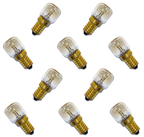 10 x Backofenlampe 300° 15W E14 klar Glühbirne Glühlampe Nähmaschine Salzstein Salzlampe PYGMY T26 Röhre warmweiß dimmbar 15 Watt