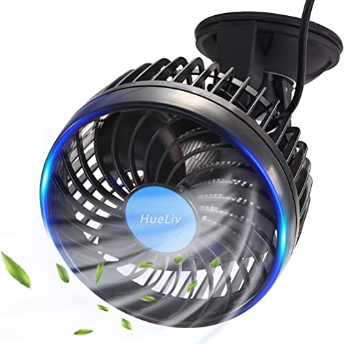 HueLiv Ventilatore per Auto Ventola per Auto Ventosa per Auto Ventola di Raffreddamento Potente Silenzioso con Velocità Continua Girevole Ventole Auto 12V Accendisigari Raffreddamento Estivo
