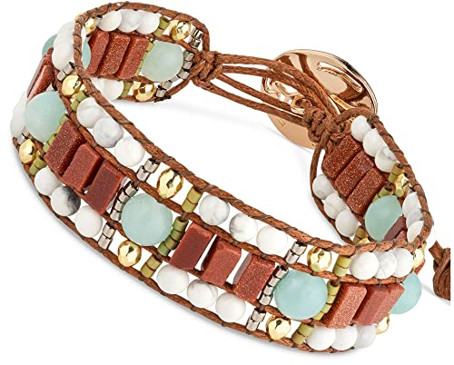BENAVA Damen Yoga Armband Amazonit Edelstein Perlen mit Lotus Anhänger Braun | Edelstein Armband Meditation | 16-24 cm
