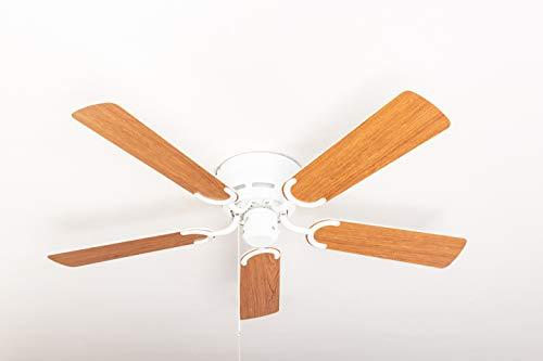 Pepeo - Kisa Deckenventilator ohne Beleuchtung | Ventilator mit Zugschalter in Weiß mit Wendeflügeln in Weiß und Ahorn-Holzoptik, Durchmesser 105 cm. (Farbe: Weiß, Weiß/Ahorn)