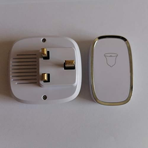 Wireless Door Bell Doorbell Waterproof Wall Plug-in Chime Remote 300M 36 Tunes, 1 Push Button Transmitter +1 Plug-In Receivers + Adjustable 4 Level Volume + Flashing Light Indicator + 1 x 12V battery