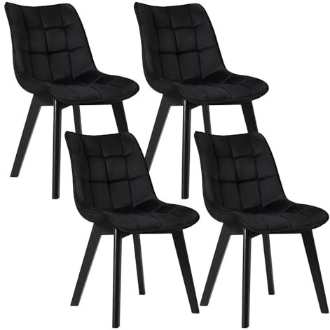 EUGAD Esszimmerstühle 4er Set, für Wohnzimmer Küche Esszimmer, Küchenstühle gepolstert mit Rückenlehne, Sitzfläche aus Samt, mit Holzbeinen, bis 150 kg belastbar, Schwarz