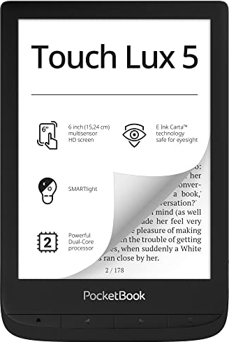 PocketBook Touch Lux 5 Liseuse de Livres électroniques, mémoire de 8 Go, Technologie E Ink Carta de 6 , SMARTlight, Wi-FI, Encre Noire