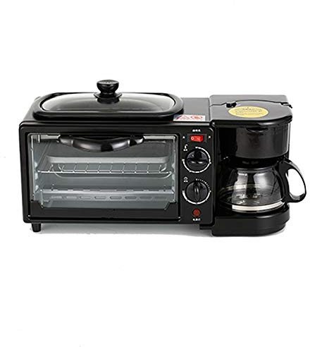 Ménage multifonctionnel 4L 1050W machine à petit-déjeuner mini four électrique four micro-ondes grille-pain poêle à frire omelette à café intégrée (BLACK)