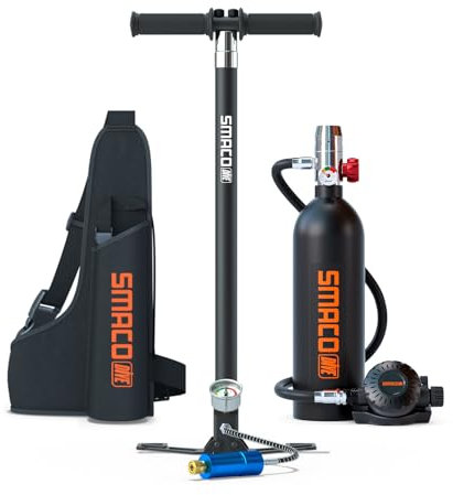 SMACO Equipo de Oxígeno para Bucear Bombona Oxigeno Portatil Mini Botella de Buceo de 1 litro con Capacidad de 15-20 Minutos Buceo De Oxígeno del Mini Tanque(Entrega en 10 días)—S400-E-BLACK