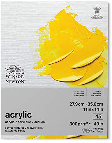 Winsor & Newton 6534002 Acrylpapier im Block - 15 Blatt mit Leinwandstruktur 27,9 x 35,6cm, 300g/m², Säurefrei, ohne optische Aufheller, Alterungsbeständig für Acrylfarbe und Medien, Weiß