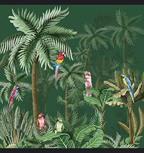 Papier peint intissé tropical, forêt luxuriante avec perroquets, 250 cm X 250 cm