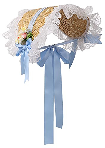 COSDREAMER Chicas Mujeres Tea Party Sun Hat Lolita Flores Ribbons Sombreros de Paja Multicolor (Azul)