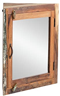 Woodkings Eck Spiegelschrank Sumana 65x65x30cm I Massivholz recycelt, Wandspiegel für Badezimmer I rustikaler Eckschrank Hängeschrank