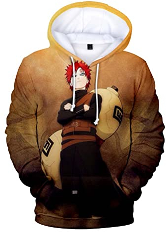Anime Sweatshirt 3D Druck Kapuzenpullover Gaara Sabaku no Gaara Cosplay Kostüm Herren Damen Unisex Braun L (Chest 110cm)