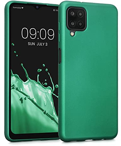 kwmobile Case for Samsung Galaxy A12 Case - Soft Slim Metallic TPU Silicone Cover - Dark Metallic Green