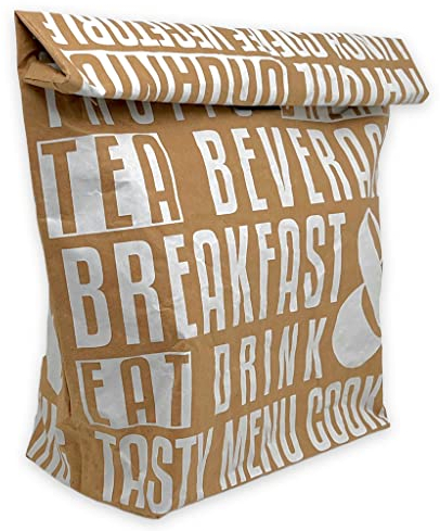 MIK funshopping Pausenbrot-Tasche, Braune Lunchbag isoliert kalt oder warm, Kühltasche mit Klettverschluss, thermische Tasche (Tasty Menu white)