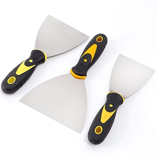 Yesmin Wallpaper Scraper,3 Pcs Stainless Steel Paint Scraper Filling Putty Knife Set Putty Drywall Joint Knife Plastering Tools for Walls, Filling, Decorating, DIY(1.5”, 2.5”, 4”Wide)
