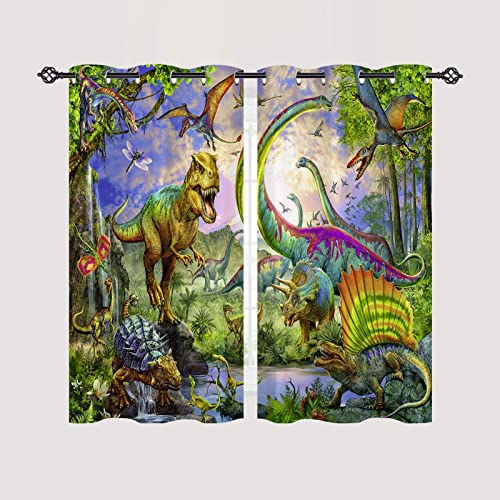 ANHOPE Dschungel Tier Dinosaurier Vorhänge mit Ösen Blickdichte Gardinen Thermo Vorhang Blackout Curtain Schlafzimmer Wohnzimmer Kinder Jungen Mädchen Verdunklungsvorhänge 2er Set H 138 x B 71 cm