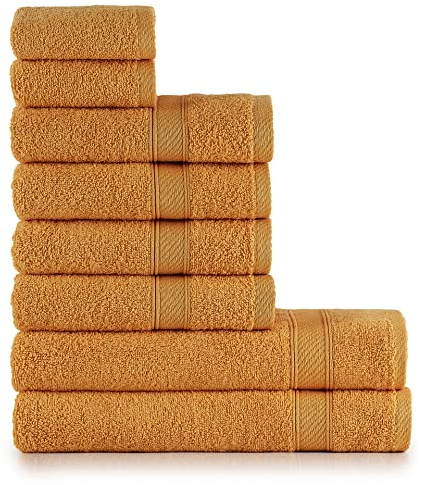 nottoc Handtücher Set Orange 8-TLG / 2 Badetücher 70x140 + 4 Handtücher 50x90 + 2 Gästehandtücher 30x50 - Handtuch mit Aufhänger 100% Baumwolle Saugfähige Weiche Luxus Duschhandtücher