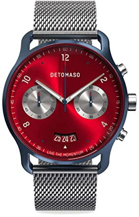 DeTomaso SORPASSO MACCHINA Blue Rot Herren-Armbanduhr Analog Quarz Mesh Milanese Silber