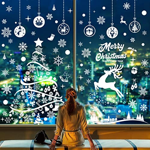 TOMEEK 120 Stück Weihnachts Schneeflocken-Fensteraufkleber Fensterdekoration Wiederverwendbare doppelseitige elektrostatische PVC-Aufkleber für Weihnachtsfeiern, Neujahrszubehör und DIY-Dekorationen