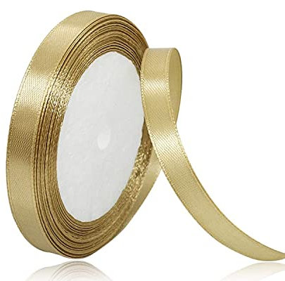 Ruban de Satin Or Champagne 10mm x 22m, Ruban Satinée pour Emballage Cadeau, Couture, Artisanat, Ballon, Bouquet de Mariée, Décoration de Mariage