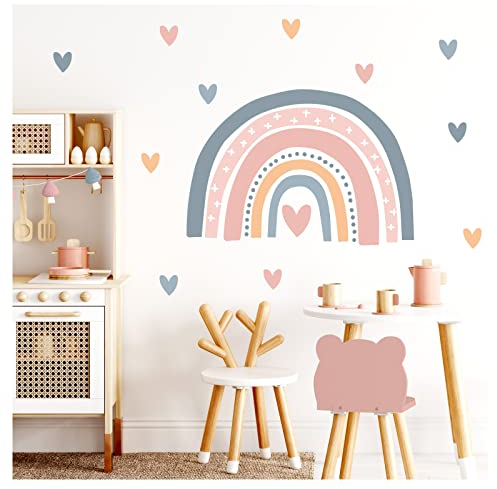 Little Deco Wandsticker Kinderzimmer Regenbogen Herzchen Wandtattoo Herzen Babyzimmer Wandaufkleber Mädchen Junge Wanddeko DL938-4