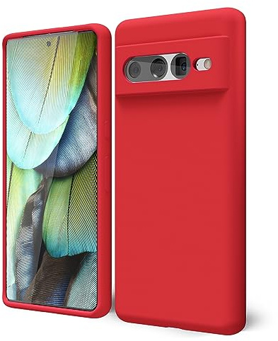 oakxco for Google Pixel 7 Pro Phone Case Liquid Silicone, Cute Thin Slim Soft Rubber TPU Plain Smooth Gel Cover for Women Girl Aesthetic Design, Matte Solid Protective & Shockproof Bumper Grip, Red