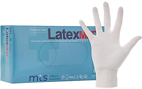 MTS Safety & Protection Einweghandschuhe S - 100 Stück/Box Latexhandschuhe Weiß - Einmalhandschuhe Puderfreie Handschuhe Natural Latex Gummihandschuhe Einweg Gloves (S, 100 Stück)