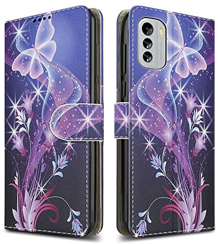 PIXFAB For Nokia G60 5G Leather Phone Case, Magnetic Closure Full Protection Book Folio Design, Wallet Case Cover [Card Slots] and [Kickstand] For Nokia G60 5G - Butterfly