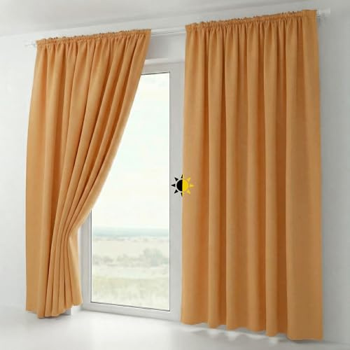 BEAUTEX 2er Set Kräuselband Verdunkelungsvorhang mit U-Band, Gardinen abdunkelnd und Blickdicht (B=140 cm, H=175 cm, Terra)