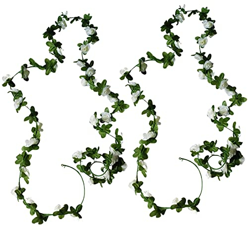 2 Pièces Lierre Simulation Rose Fleurs, Artificielle à Suspendre Fleur Rose, Faux Rose Vigne Fleurs Plante, pour Décoration Mariage Intérieur Extérieur