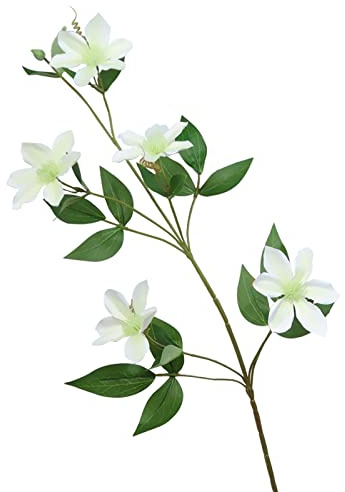 BFYDOAA 85cm Long Stems Clematis Flower for Tall Vase, Artificial Clematis Branch 5 Blooms for Home Hotel Office Outdoor Decor(White)