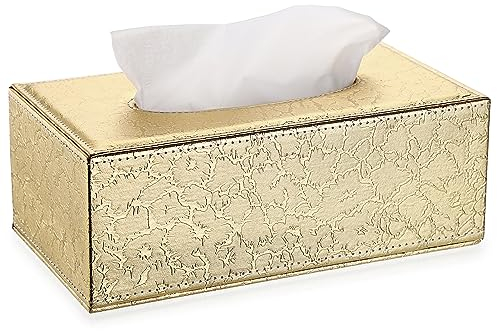 TOLIDA Caja de Pañuelos Cuero de PU Caja pañuelos Decorativa Dorado Caja Rectangular Dispensador de Servilletas para Cocina Baño Salón Dormitorio