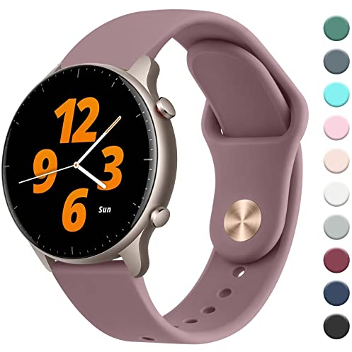 Mugust Armband Kompatibel mit Amazfit GTR 47mm / GTR 2 / GTR 2e / GTR 3 / GTR3 Pro/GTR 4 / Stratos 3 / Stratos 2, 22mm Neues Silikon Armband Sport Ersatz Uhrenarmband,Rauch Violett