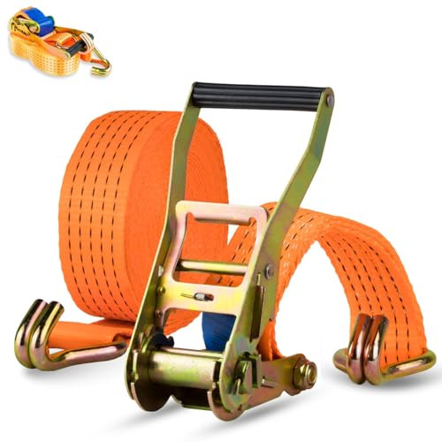 Spanngurt 5t 50mm x 8m – 2-teilig mit Ratsche & Spitzhaken – Zugkraft 5000kg – Polyester Zurrgurt – Sicherer Transport, Verzurren, Sichern von Ladung (2 Stück)
