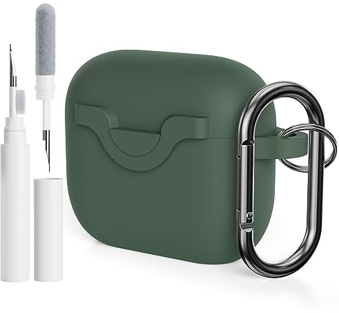AOTUAO Compatibile con AirPods 3 2021 Custodia Cover e Kit di Pulizia, Case Protettiva Antiurto e Antiscivolo in Silicone per AirPods Terza Generazione con Moschettone, Pine Green