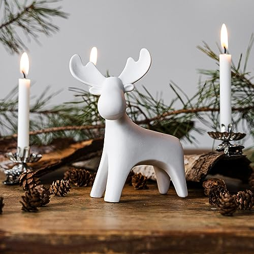Storefactory -Keramik ELCH Ivan in weiß - HxBxt 11x6x15 cm | Dekofigur Silhouette Tier Figur | Skandinavian Living