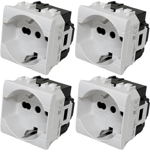 4 Pezzi Presa Schuko 2P+T 16A Compatibile Con Bticino Living Bianco (Presa Schuko 1001, 4)